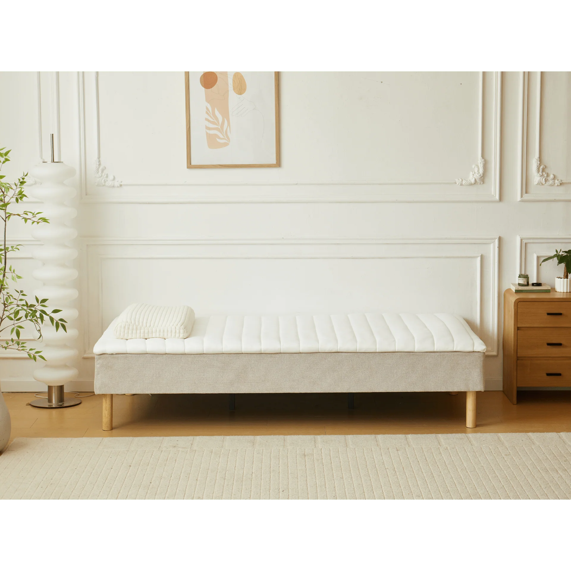 Sommier tapissier beige 90x200 cm avec surmatelas en mousse PU 4 cm, pieds exclus - Image 3