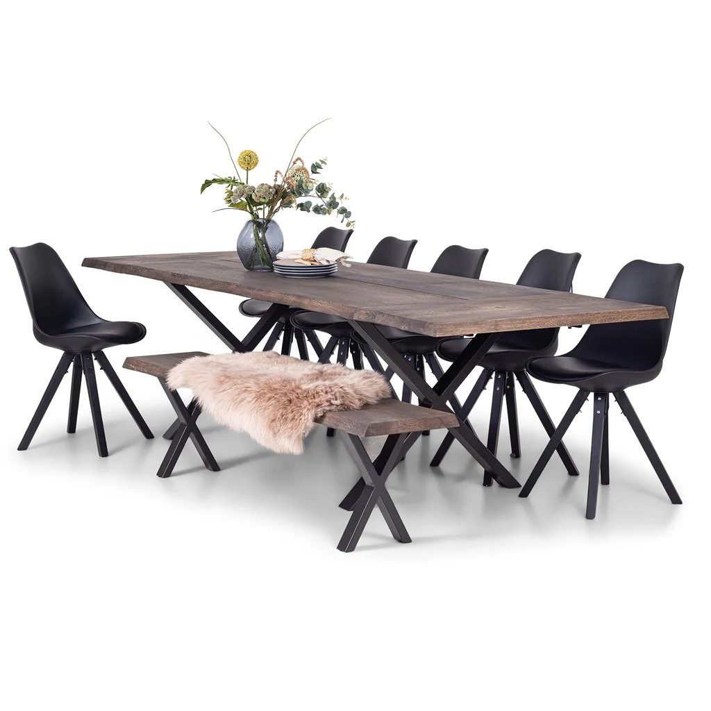 Susan - Table en planches 200x95 cm en chêne fumé avec pieds en croix - (Préparé pour des rallonges) - Image 2