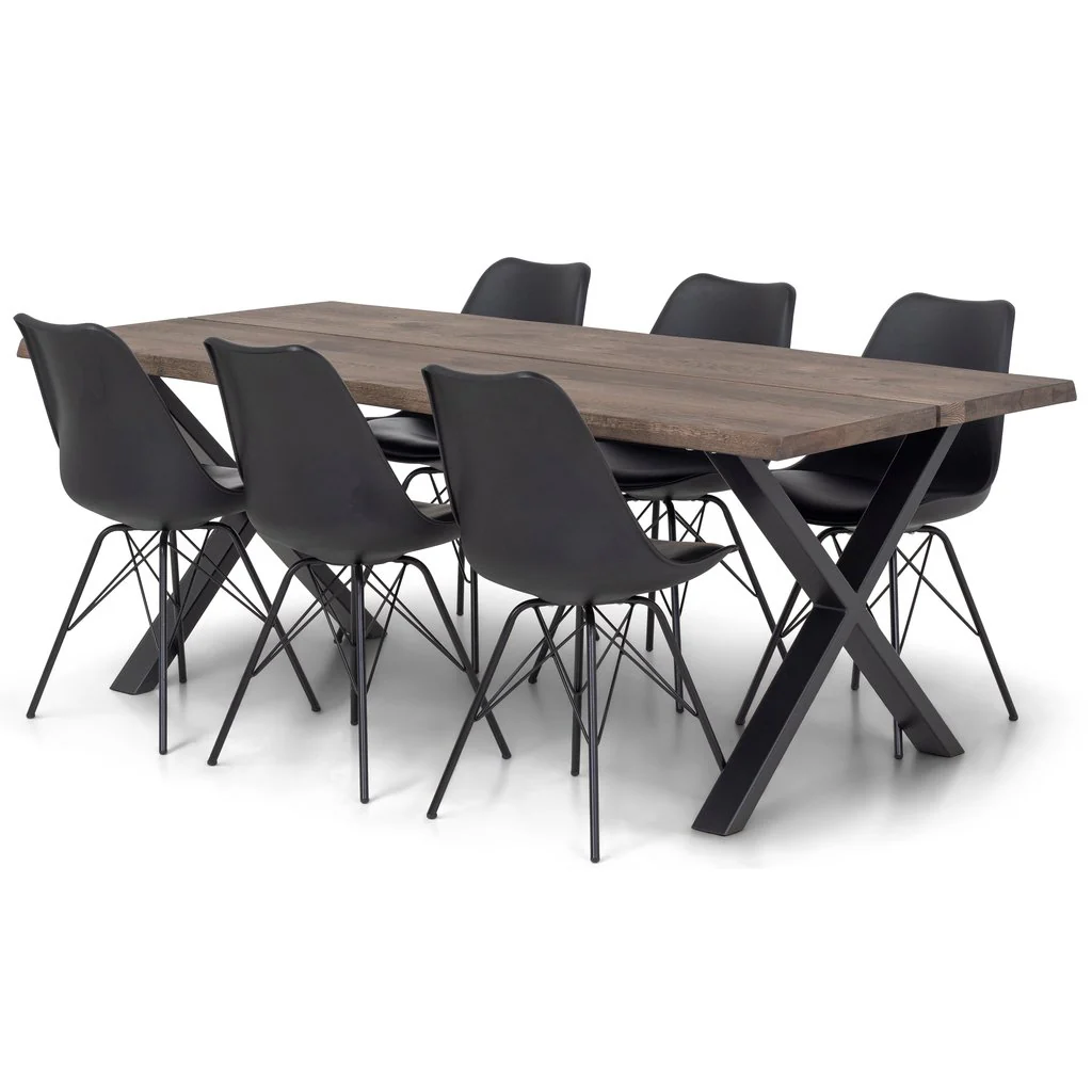 Susan - Table en planches 200x95 cm en chêne fumé avec pieds en croix - (Préparé pour des rallonges) - Image 3