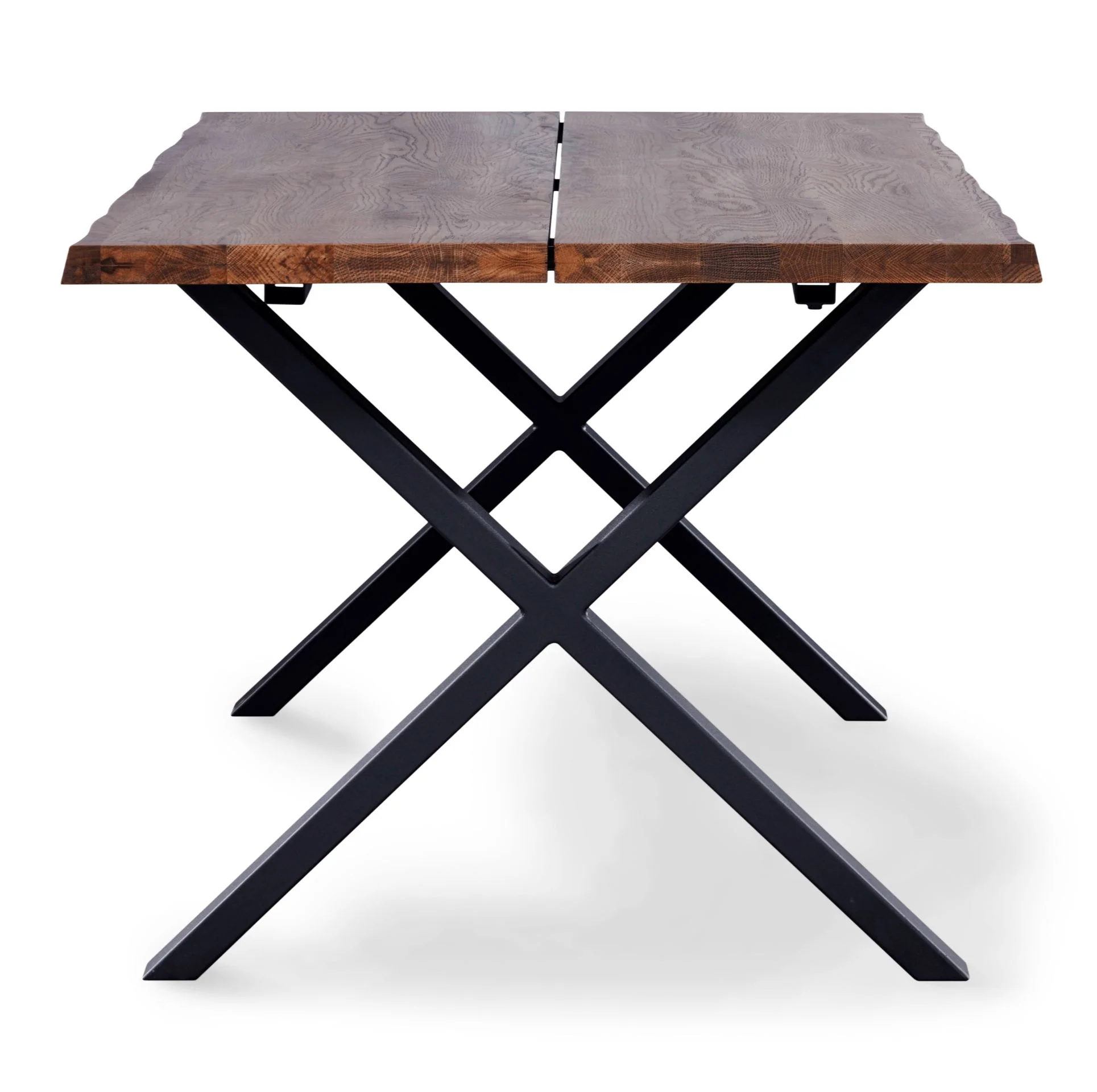Susan - Table en planches 200x95 cm en chêne fumé avec pieds en croix - (Préparé pour des rallonges) - Image 5