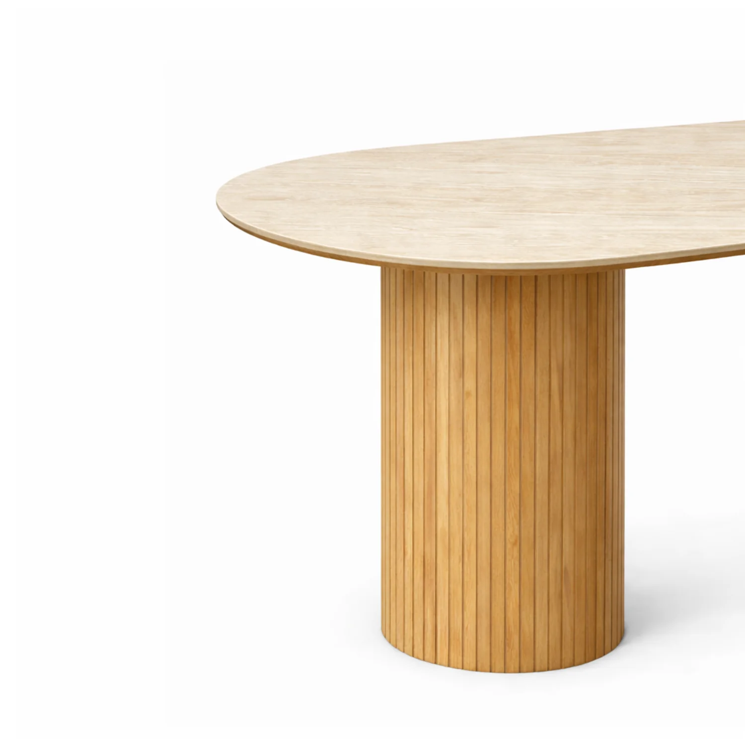 Table de salle à manger ovale Enzo avec plateau en pierre beige et sommier à lattes en chêne 220x100x76 cm - Image 3