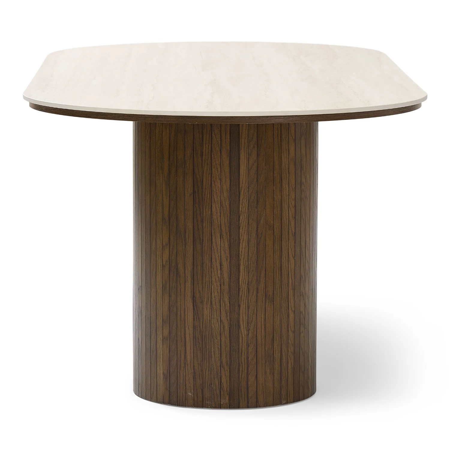 Table de salle à manger ovale Enzo avec plateau en pierre beige et sommier à lattes en chêne fumé 220x100x76 cm - Image 10