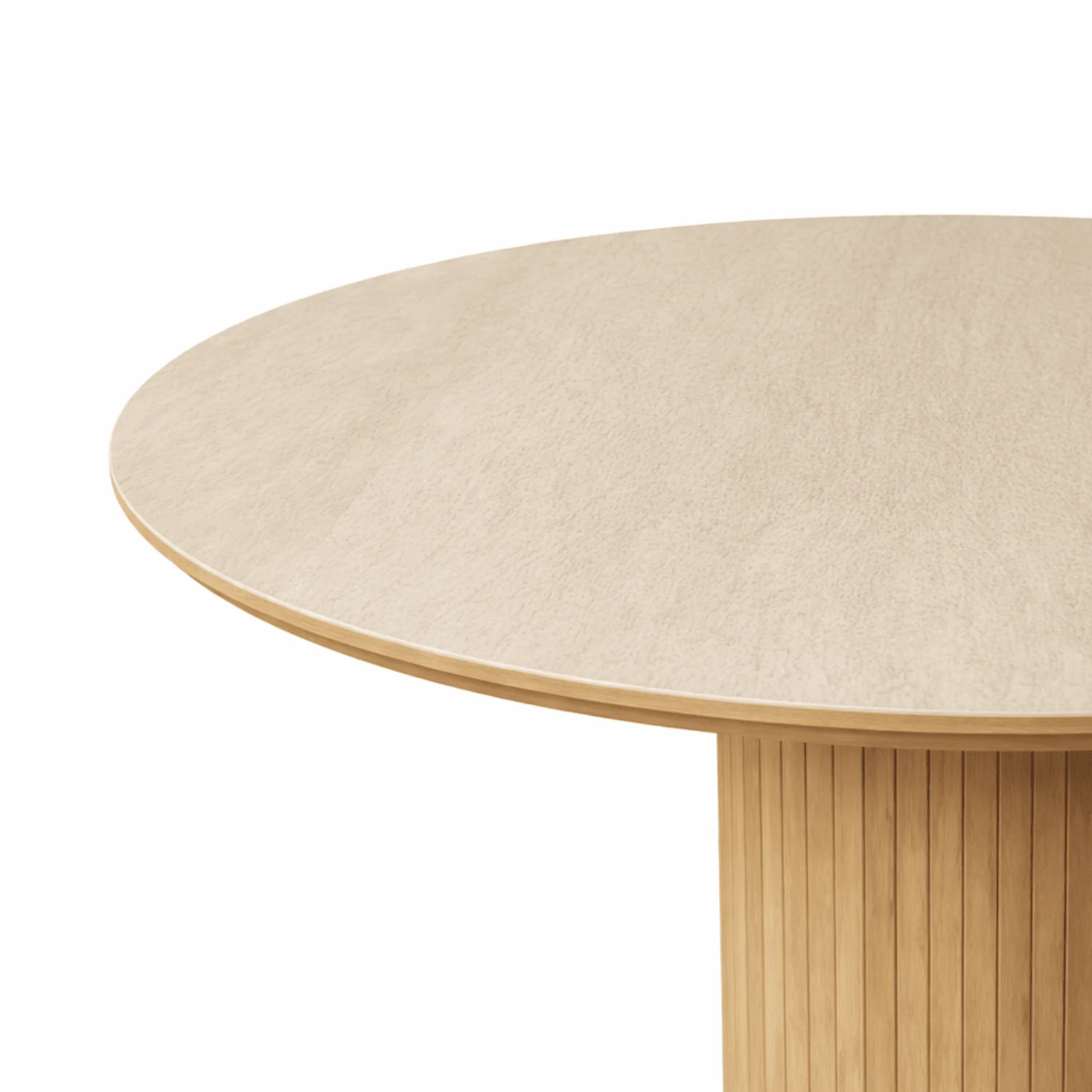 Table de salle à manger ronde Enzo avec plateau en pierre beige et sommier à lattes en chêne Ø120 cm - Image 3