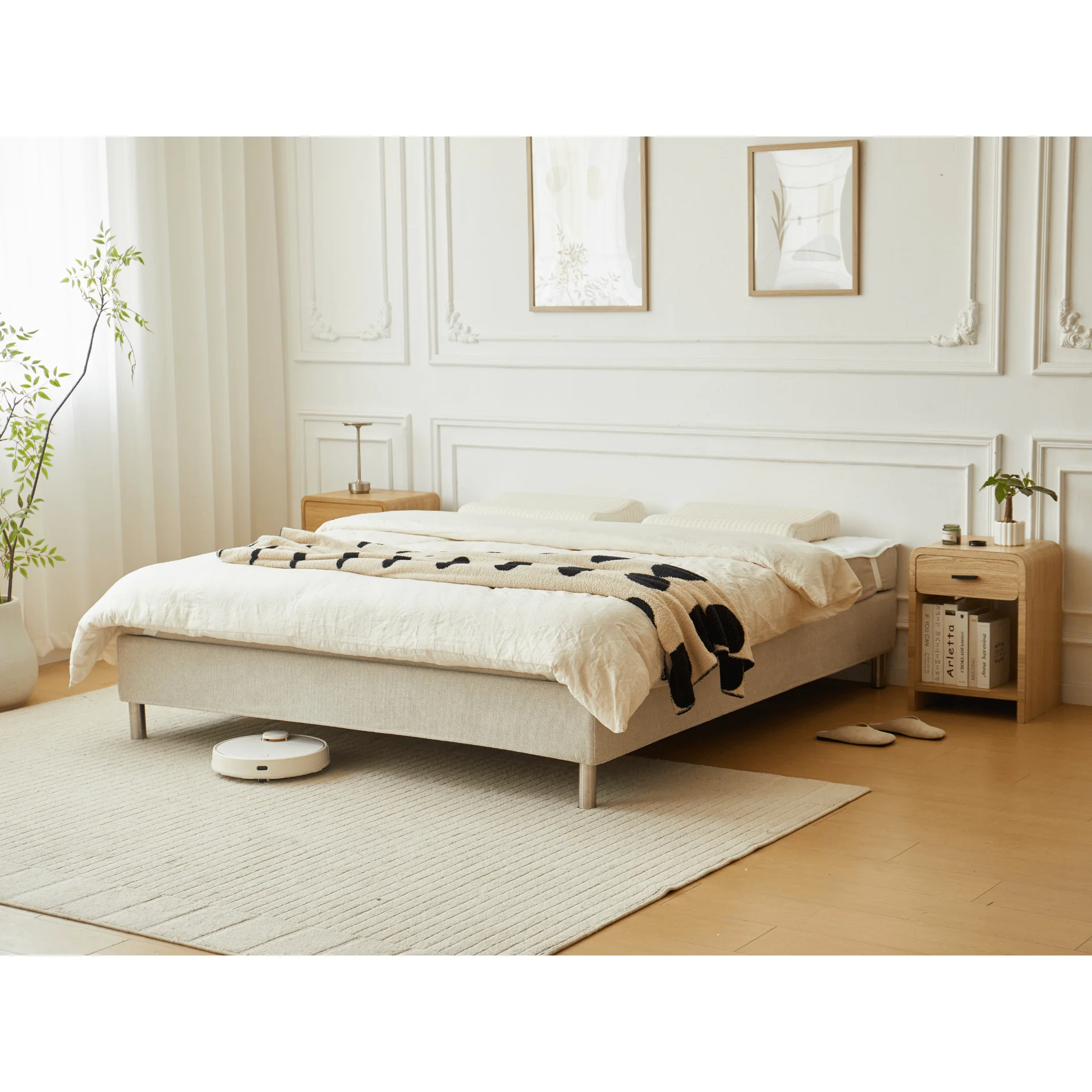 Theodor lit boxspring en beige 180x200 cm avec pieds en chrome inclus - Image 6