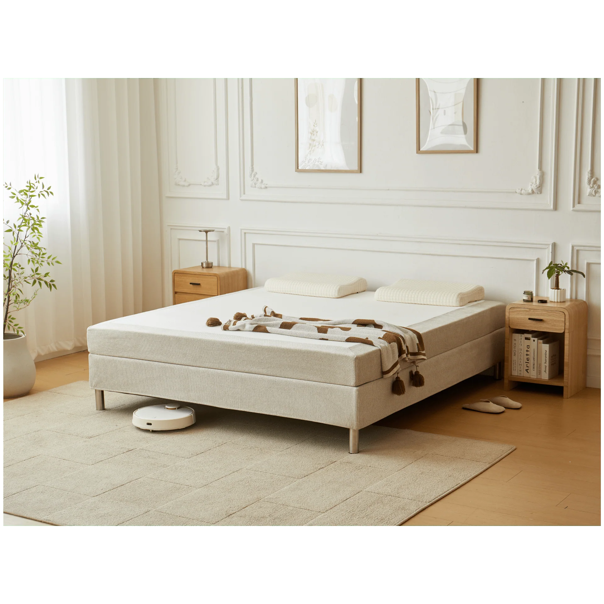 Theodor lit boxspring en beige 180x200 cm avec pieds en chrome inclus - Image 8